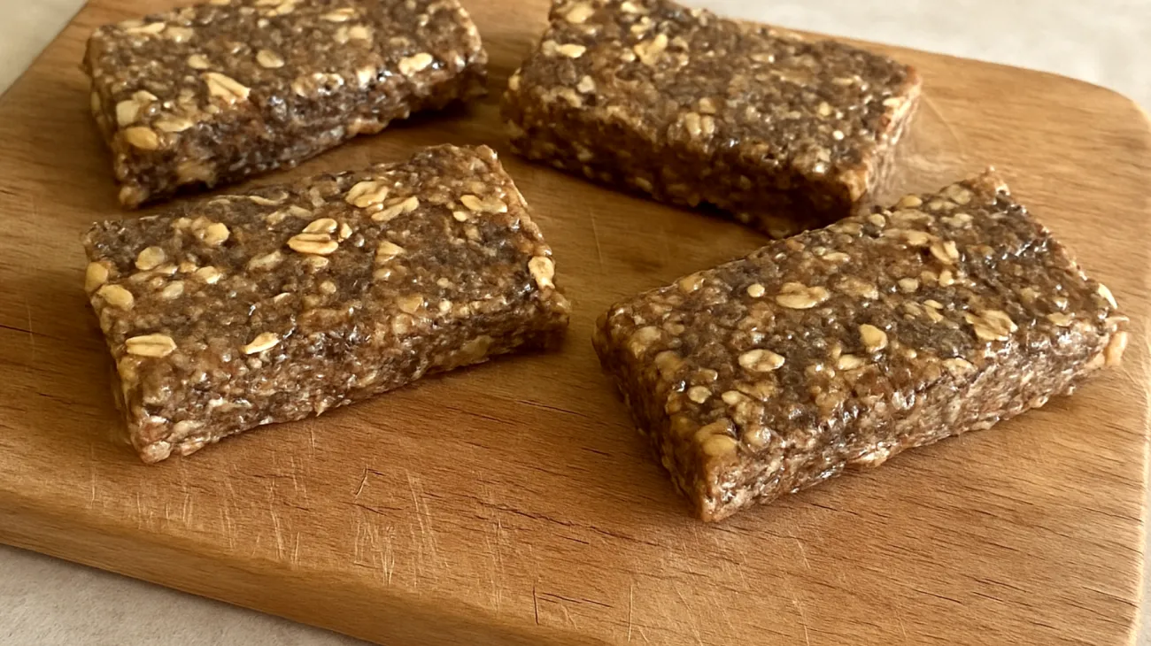 Barre energetiche fatte in casa con avena, semi di chia e burro di mandorle"