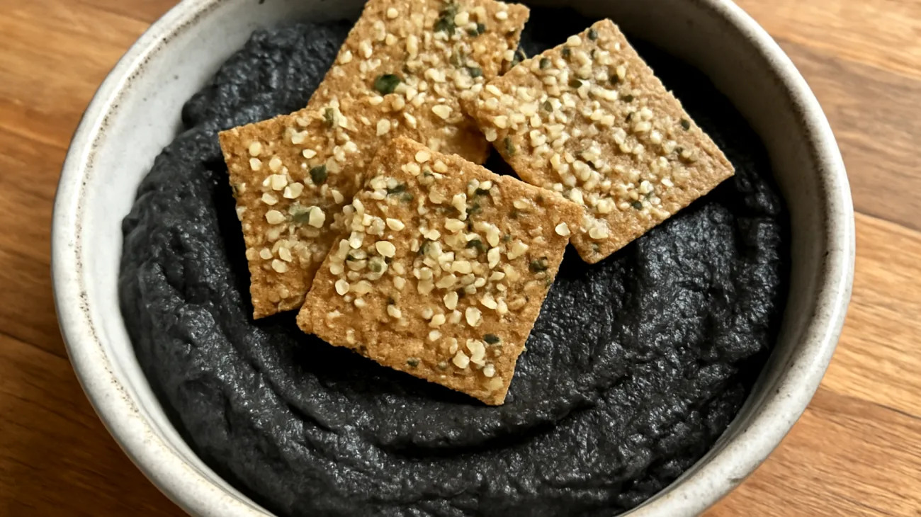Crackers di semi di canapa con hummus di ceci neri"