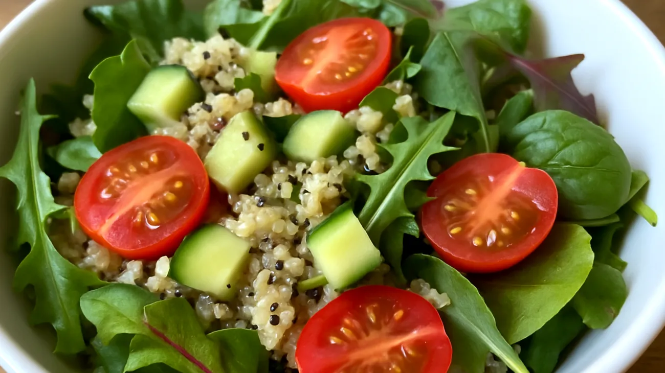 Insalata di quinoa con semi di chia e verdure crude"