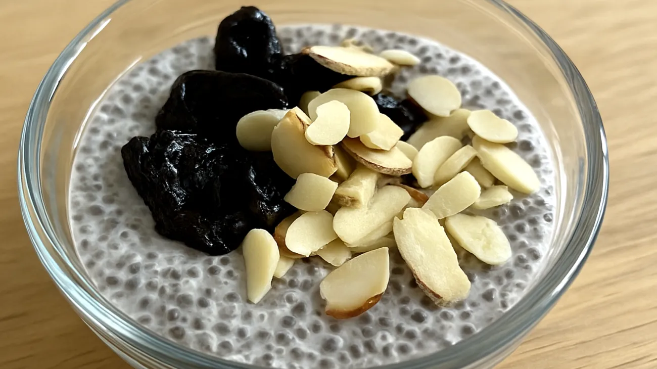 Pudding di semi di chia con prugne secche e mandorle"