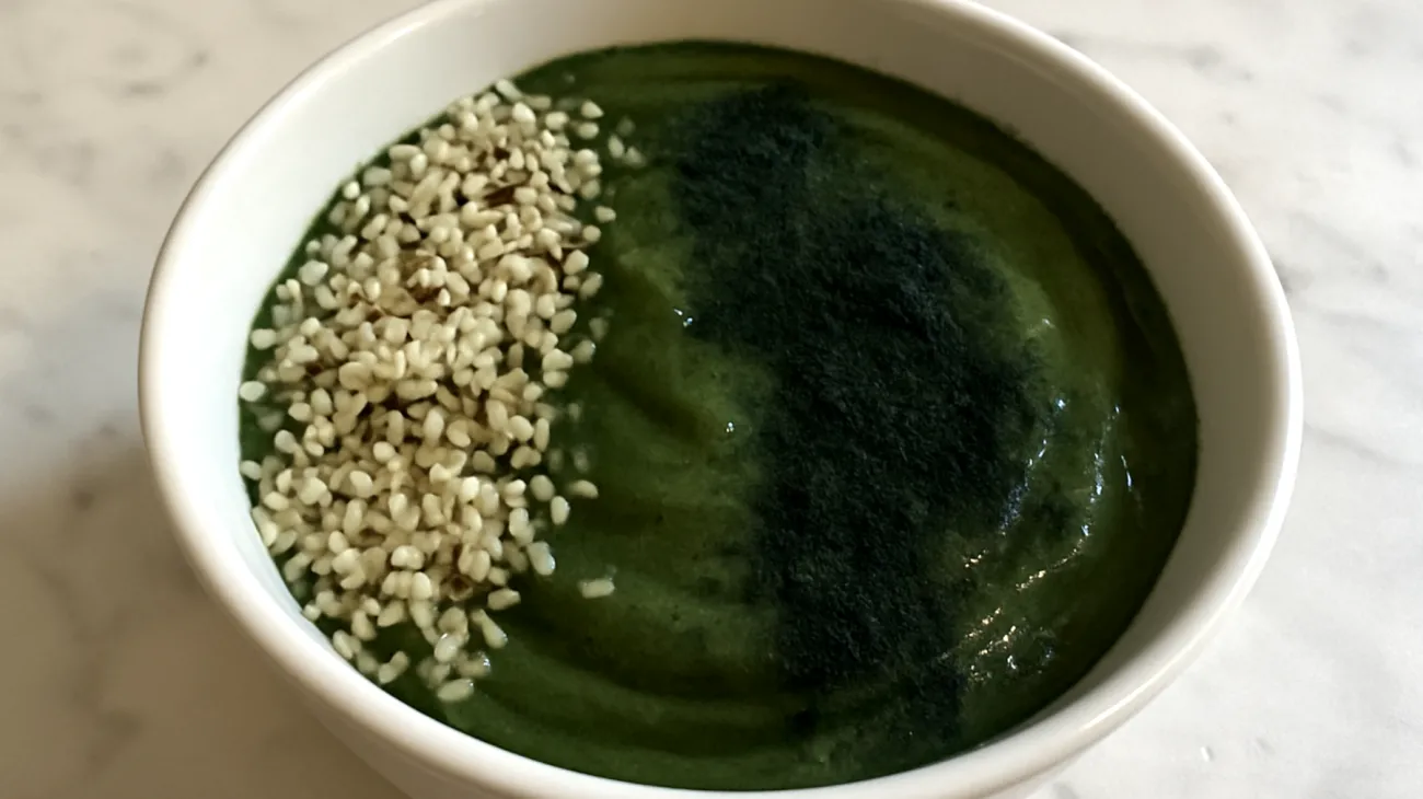 Smoothie bowl con semi di canapa e spirulina"