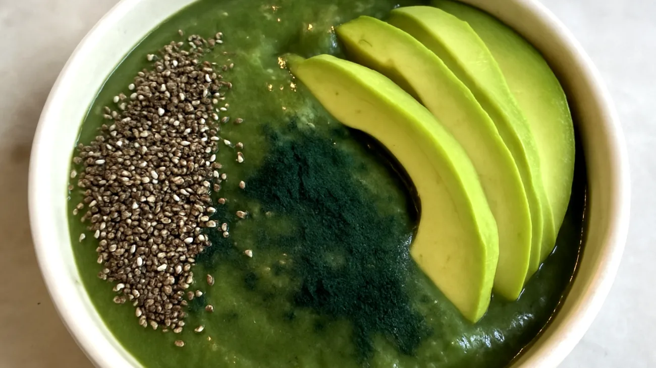 Smoothie bowl con semi di chia, avocado e spirulina"
