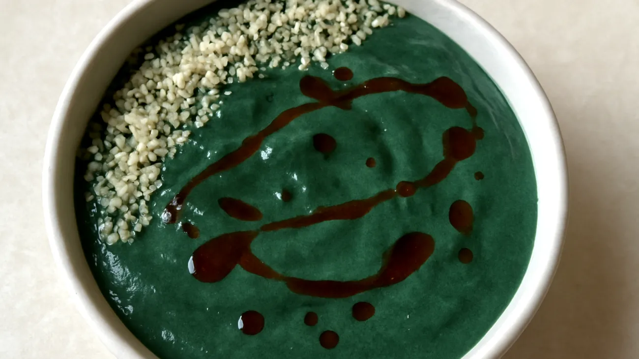 Smoothie bowl con spirulina, semi di canapa e olio di rosa mosqueta"