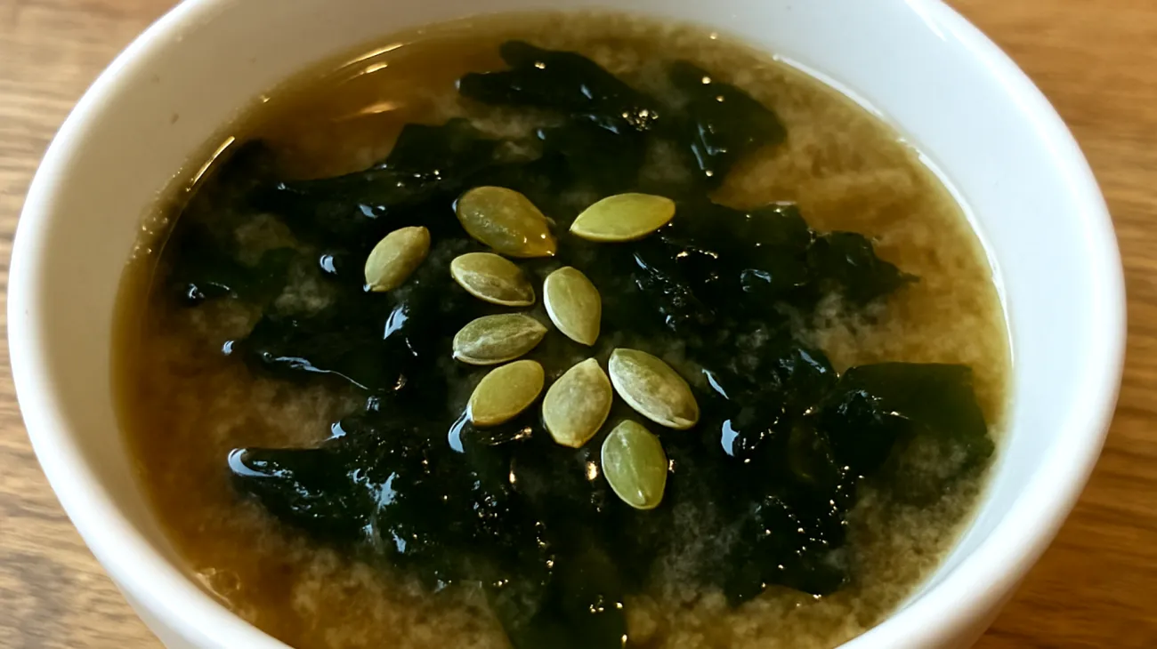 Zuppa di miso con alghe wakame e semi di zucca"