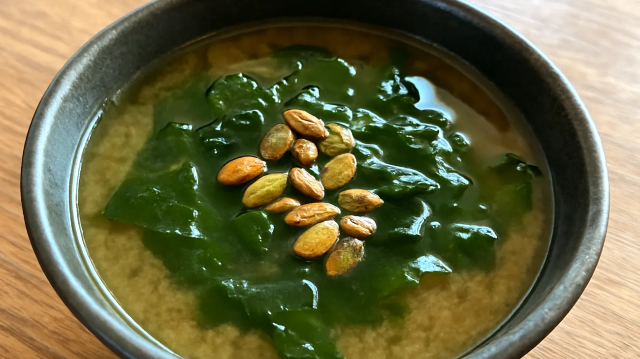 Zuppa di miso con wakame e semi di zucca tostati"
