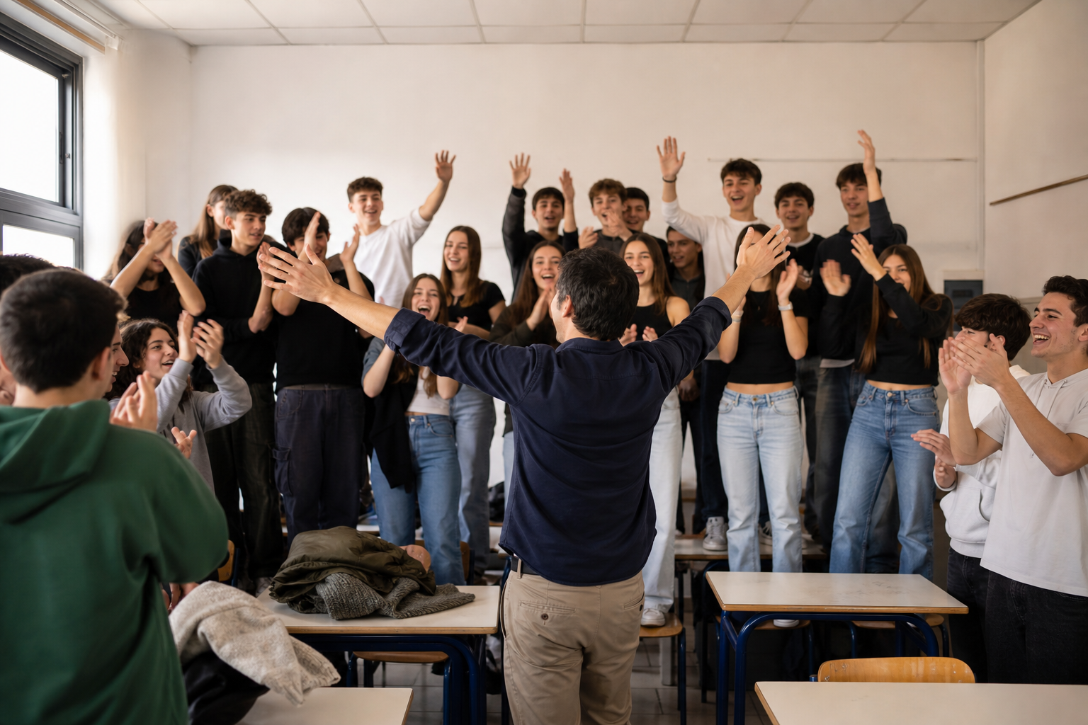 Siena, 'O capitano, mio capitano': gli studenti del Monna Agnese salutano il prof precario Cavalieri